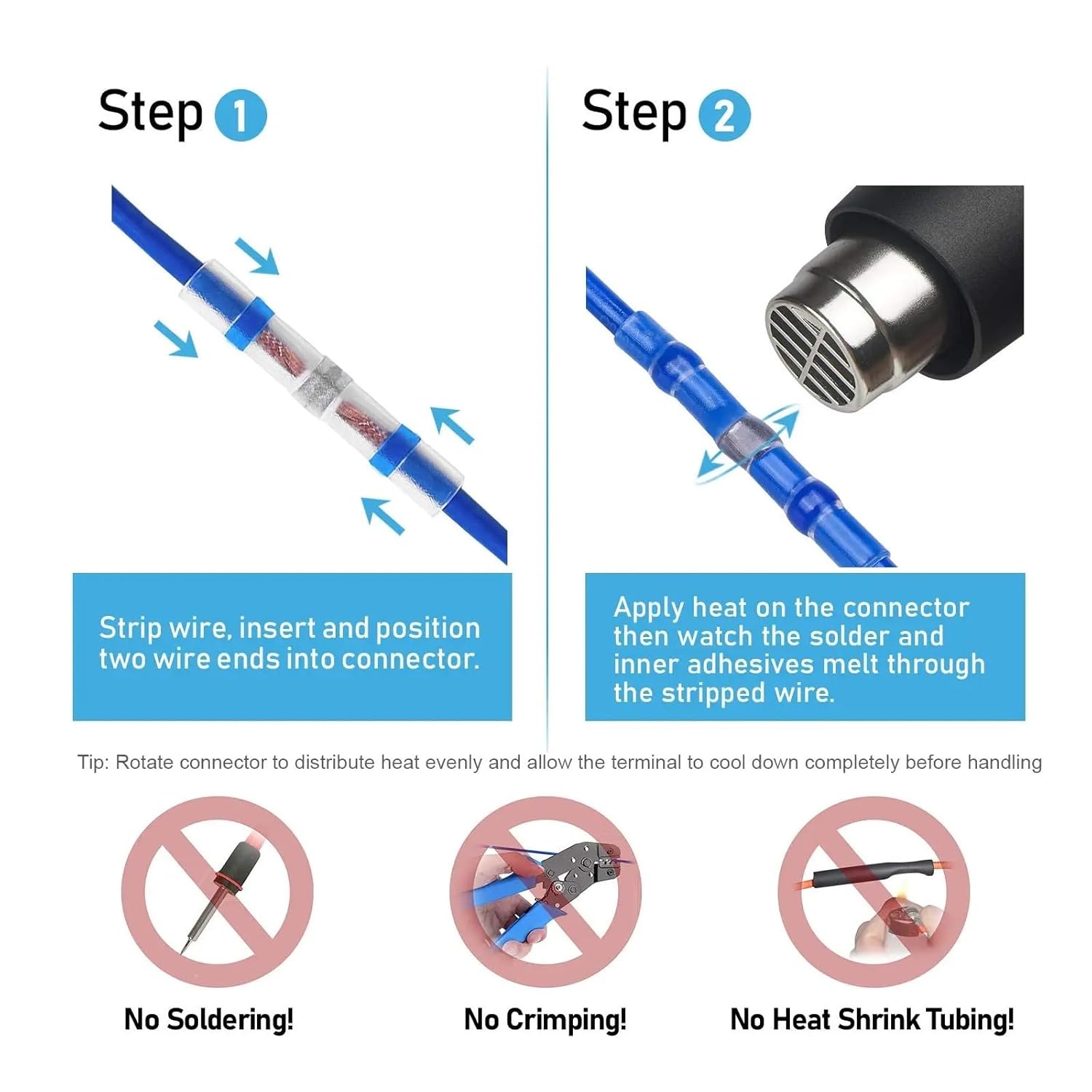 100Pcs Solder Seal Wire Connectors, Heat Shrink Butt Waterproof Insulated Electrical Terminals, Splice(100PCS in Bag)