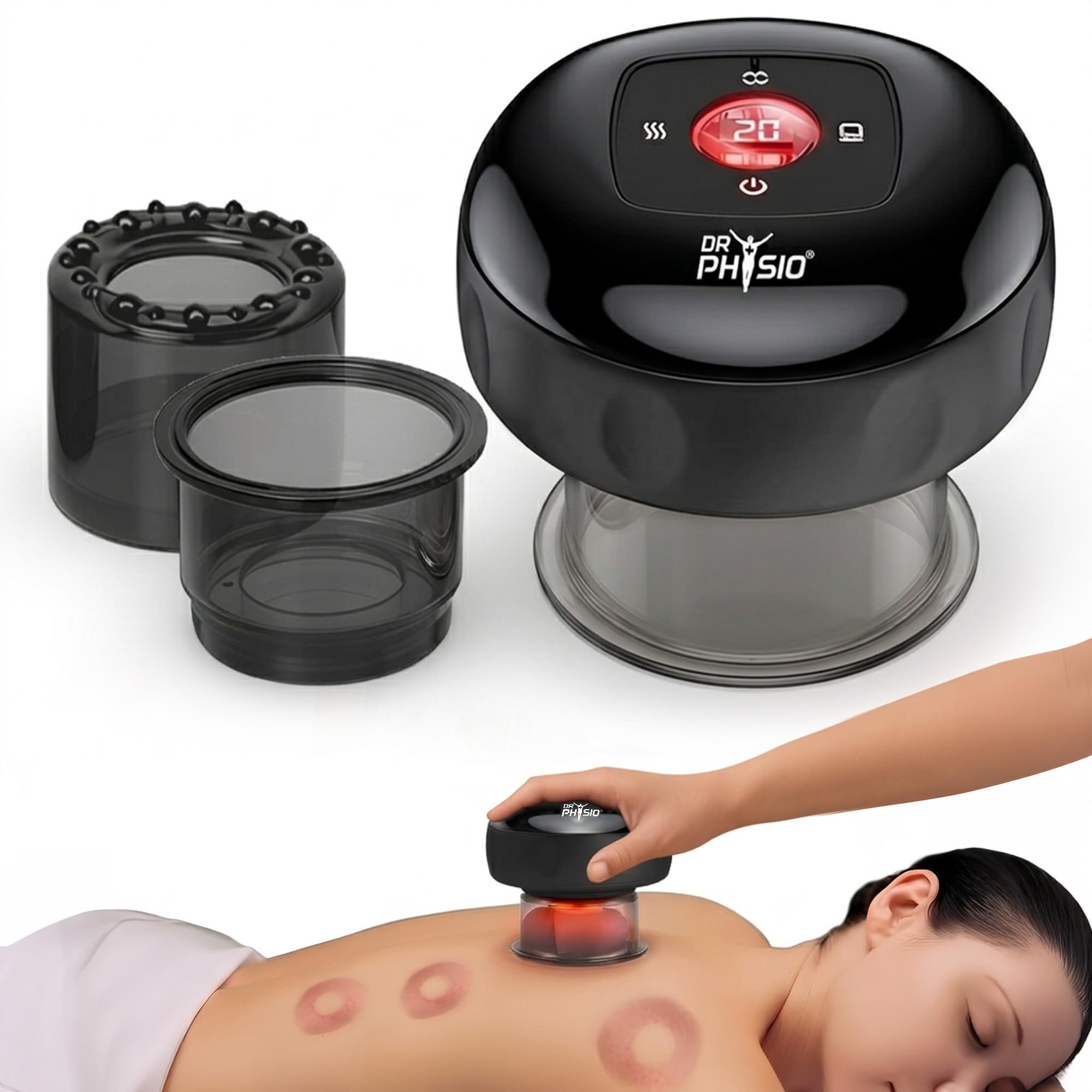 Dr Physio USA 1054 Advanced 5-in-1 Electric Cupping Massager, 12-Level Heat & Suction, Red Light Therapy for Muscle Relaxation, Pain Relief Recovery & Cellulite Support-image-41
