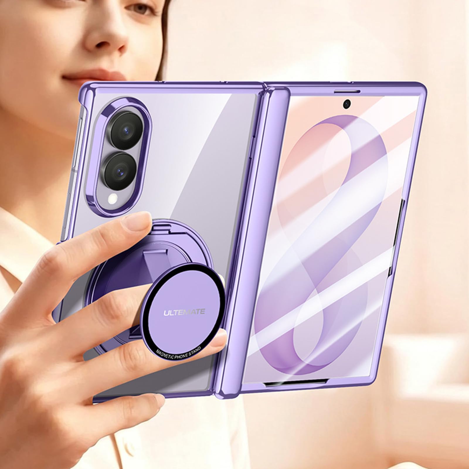 Cover Anti Peeping Per Samsung Galaxy Z Fold 8, Placcatura Trasparente | Rotazione a 360° Supporto Custodia con Proteggi Schermo Anti-Caduta Cerniera Anti Ingiallimento Guscio