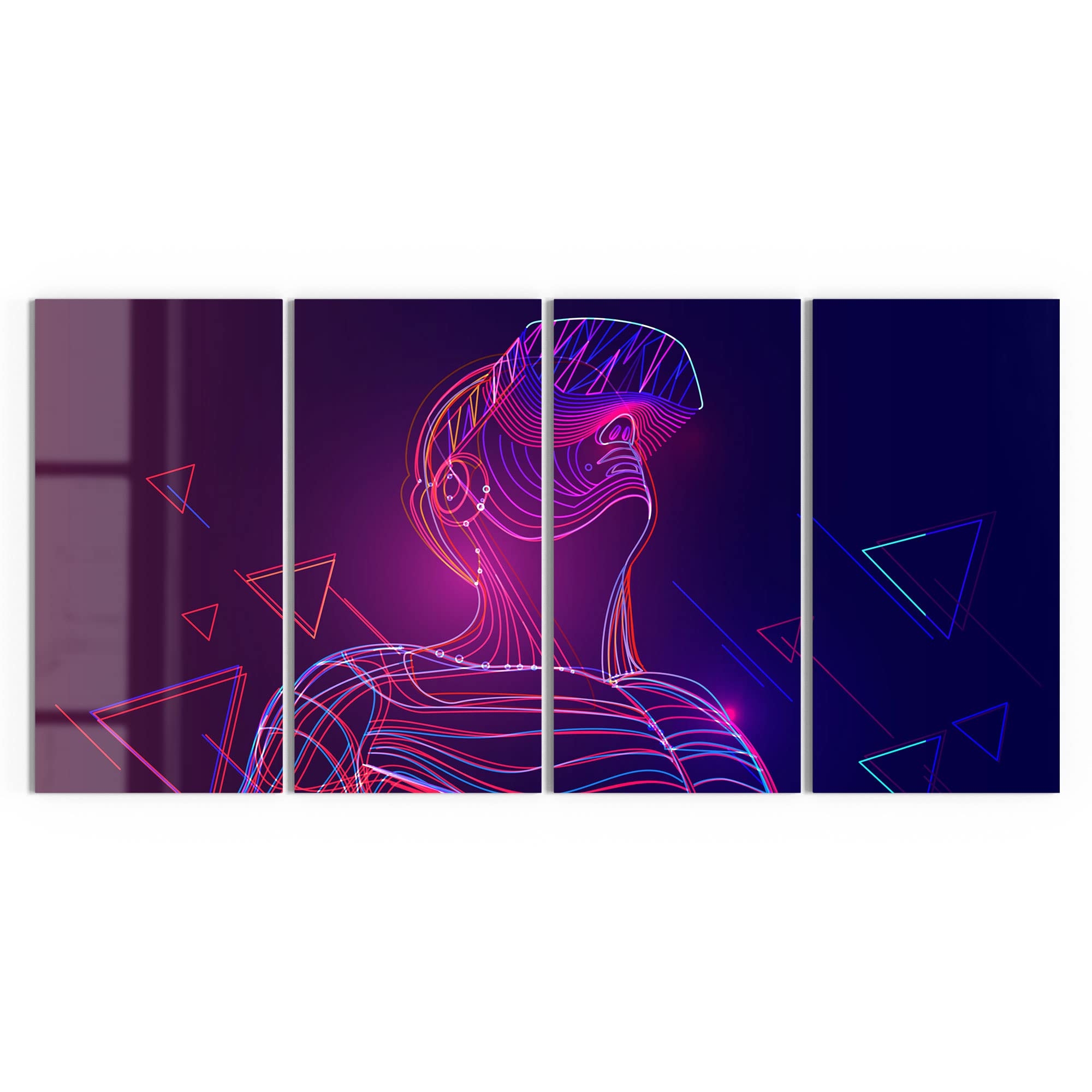 DEQORI Obrazy na szkle z prawdziwego szkła, motyw "mężczyzna z okularami VR", poziome, 4-częściowe, 120 x 60 cm, duża dekoracja XXL, obrazy ścienne do salonu, sypialni, przedpokoju i kuchni, nowoczesna dekoracja ścienna