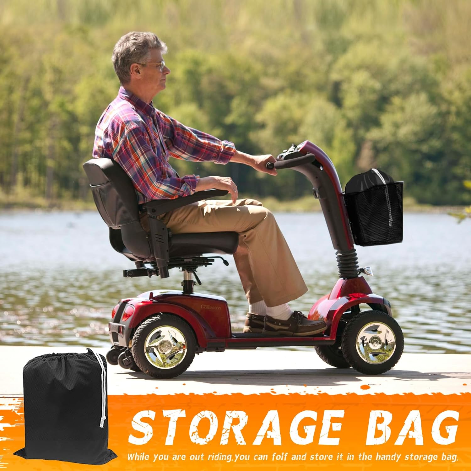 Mobility Scooter Cover, Heavy Duty 420D Oxford Fabric Electric Scooter Cover, All Weather Outdoor Protective Waterproof Cover with Windproof Buckle Storage Bag (48 inches Length) - Image 5