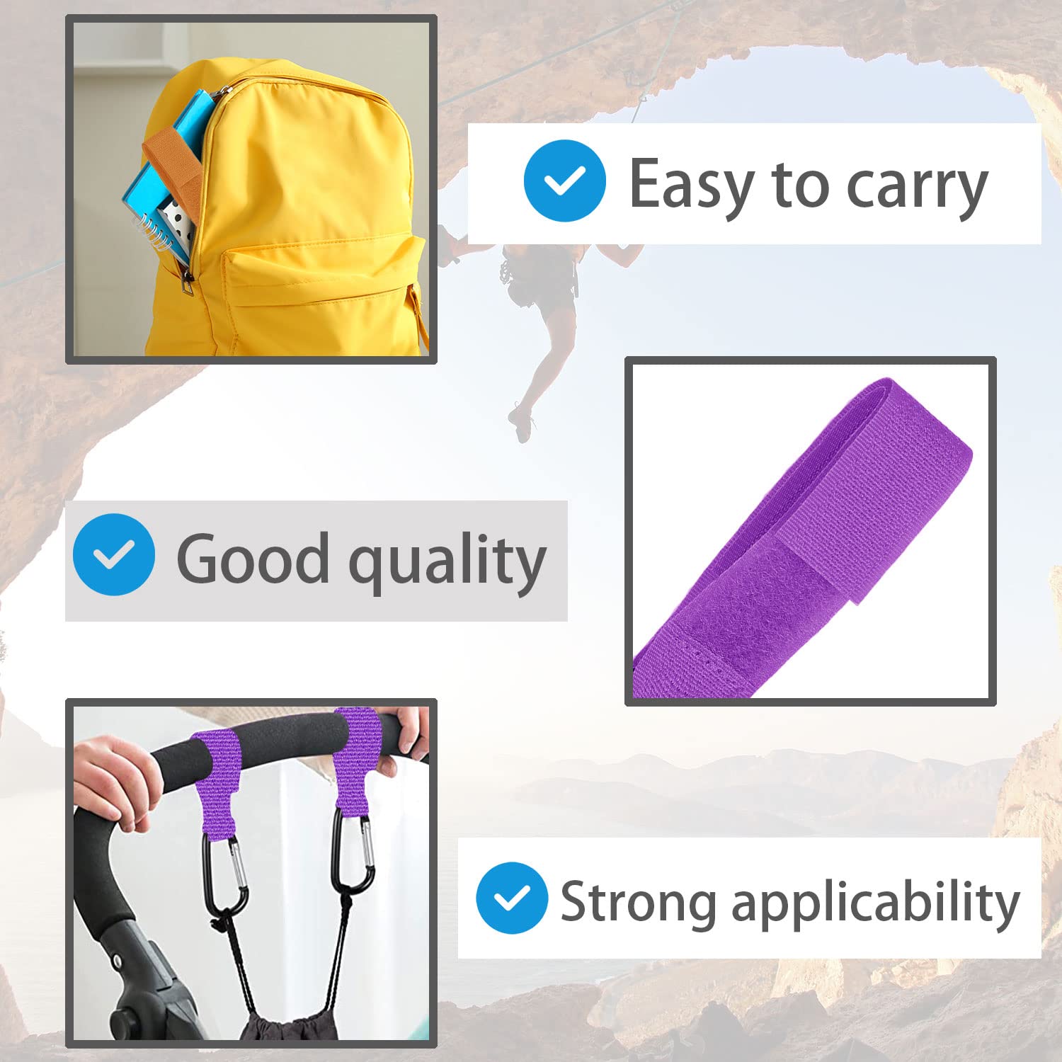 Ganci Portaborse Per Passeggino Fuyamp – 2 Clip In Pelle Marrone E Alluminio – Regolabili, Portata 50 Kg – Per Borse Della Spesa E Borse Fasciatoio
