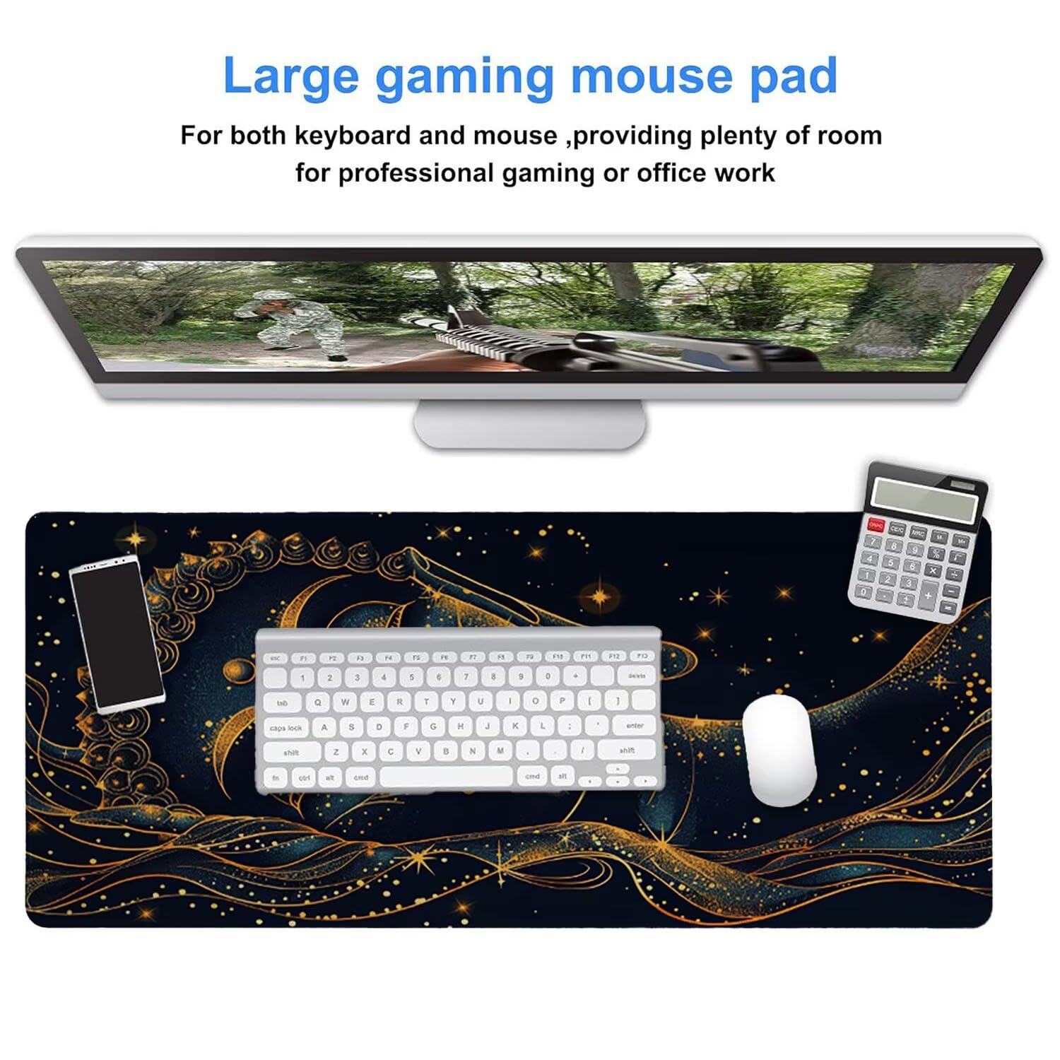 Podkładka pod mysz do gier, 1600 x 800 mm, XXL, duża gamingowa podkładka pod mysz, wodoodporna podkładka pod mysz, długa podkładka na biurko z przeszytymi krawędziami, mata na biurko z gumową podstawą