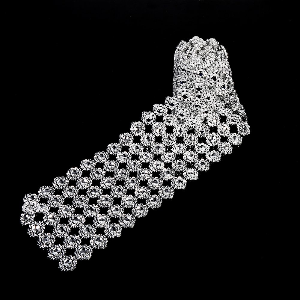 Raguso Silver Sparkling Rhinestone Ribbon Rhinestone Ribbon 1 Yard Rhinestone Ribbon Cloth - Image 3