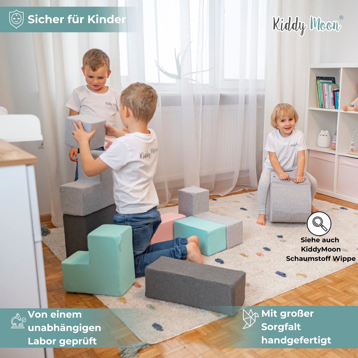 KiddyMoon Schaumstoff Würfel Für Baby Weiche Blöcke 9 Stücke Schaum Spielzeug Montessori-Spielzeug Mit Schaum Und Viel Spaß Für Kinder, Mix: Hellgrau-Dunkelgrau-Pink-Mint