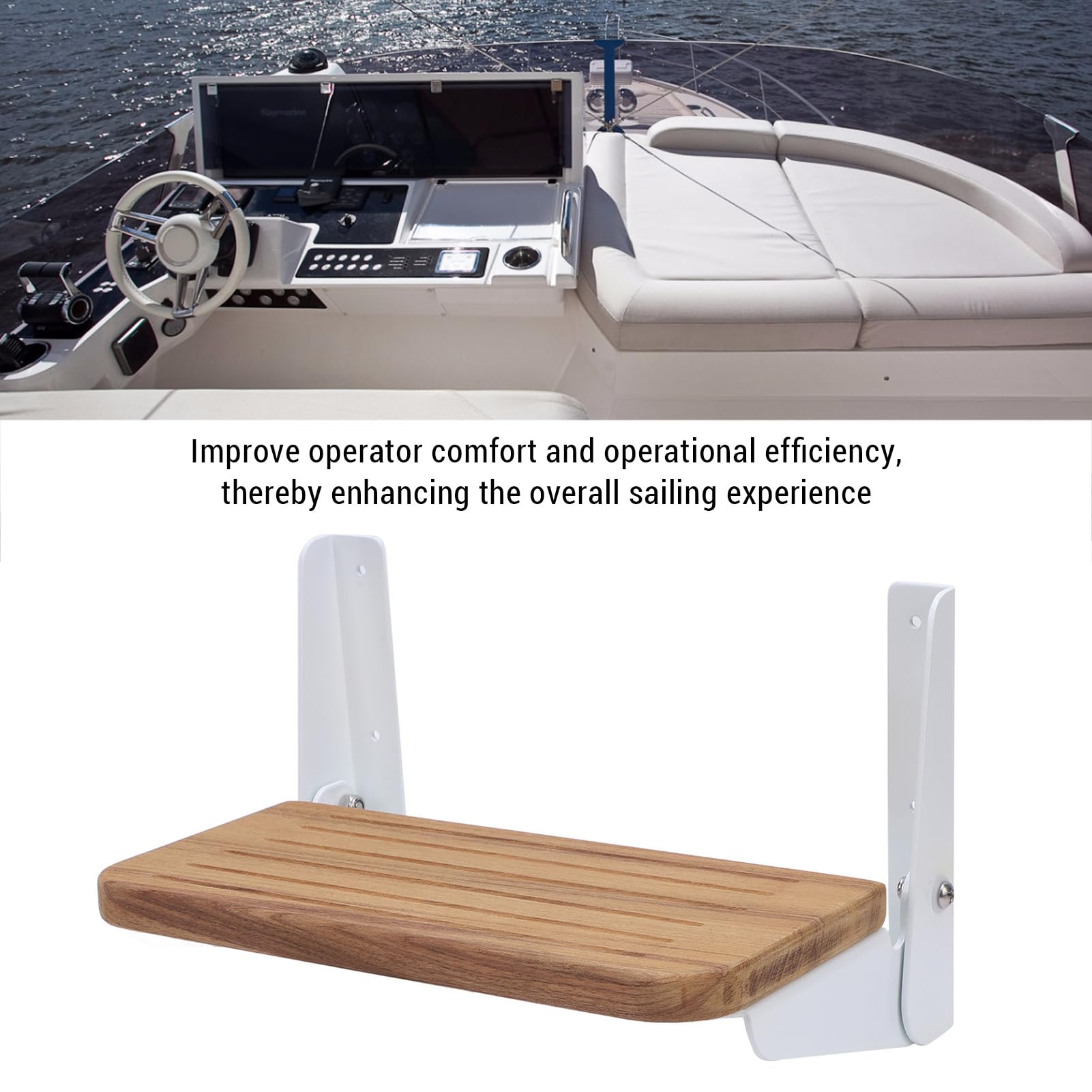 Ejoyous Taburete Plegable de Teca Marina con Aleación de Aluminio, Reposapiés Plegable para Timón de Barco, Ahorrador de Espacio