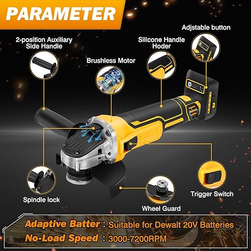 Vista 3 de Amoladora angular compatible con batería Dewalt 20V MAX (batería no incluida), amoladora angular inalámbrica, motor sin escobillas, hoja de 4-12