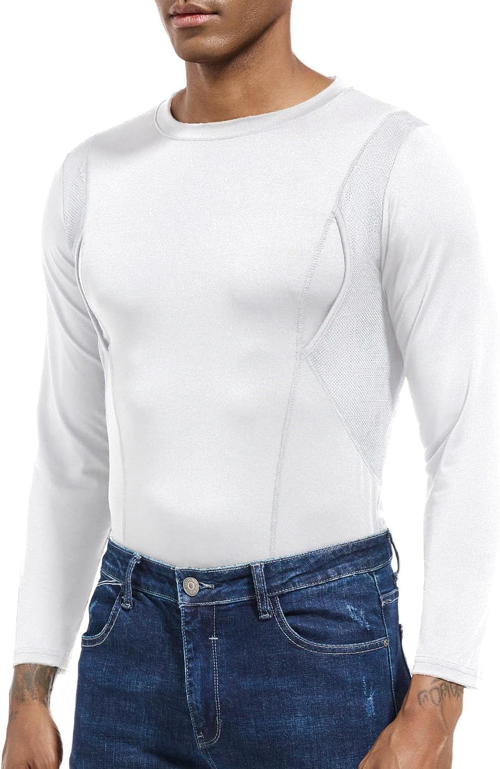 Concealed Carry Shirts for Men Holster Shirt Crew Neck Long Sleeve Conceal Carry Shirt Clothing with Large Pockets