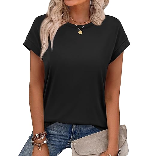 Alaroo Womens Summer Tops Short Sleeve Shirts Crew Neck Cute Trendy Tunic Blouses (S-3XL)