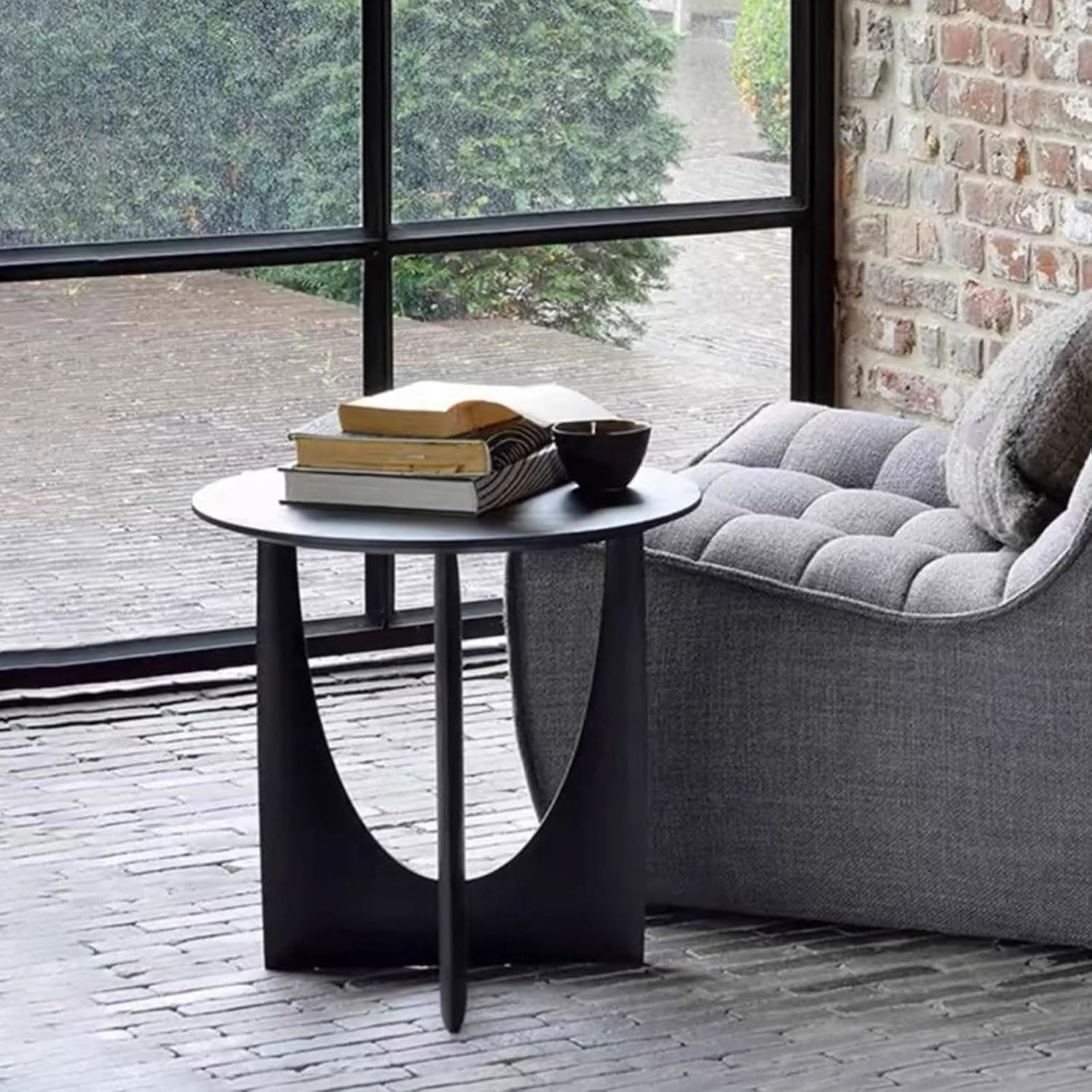 サイドテーブル ソファエンドテーブル 丸形 ブラック イエロー 直径40CM 