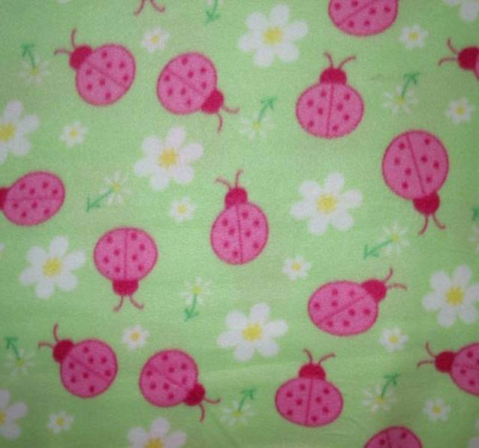 Pico Textiles Lady Bugs & Daisy Mint Fleece Fabric - Sold by The Yard & Bolt - Multi Collection - Style# PT785 - $$ Buy More - Save More $$