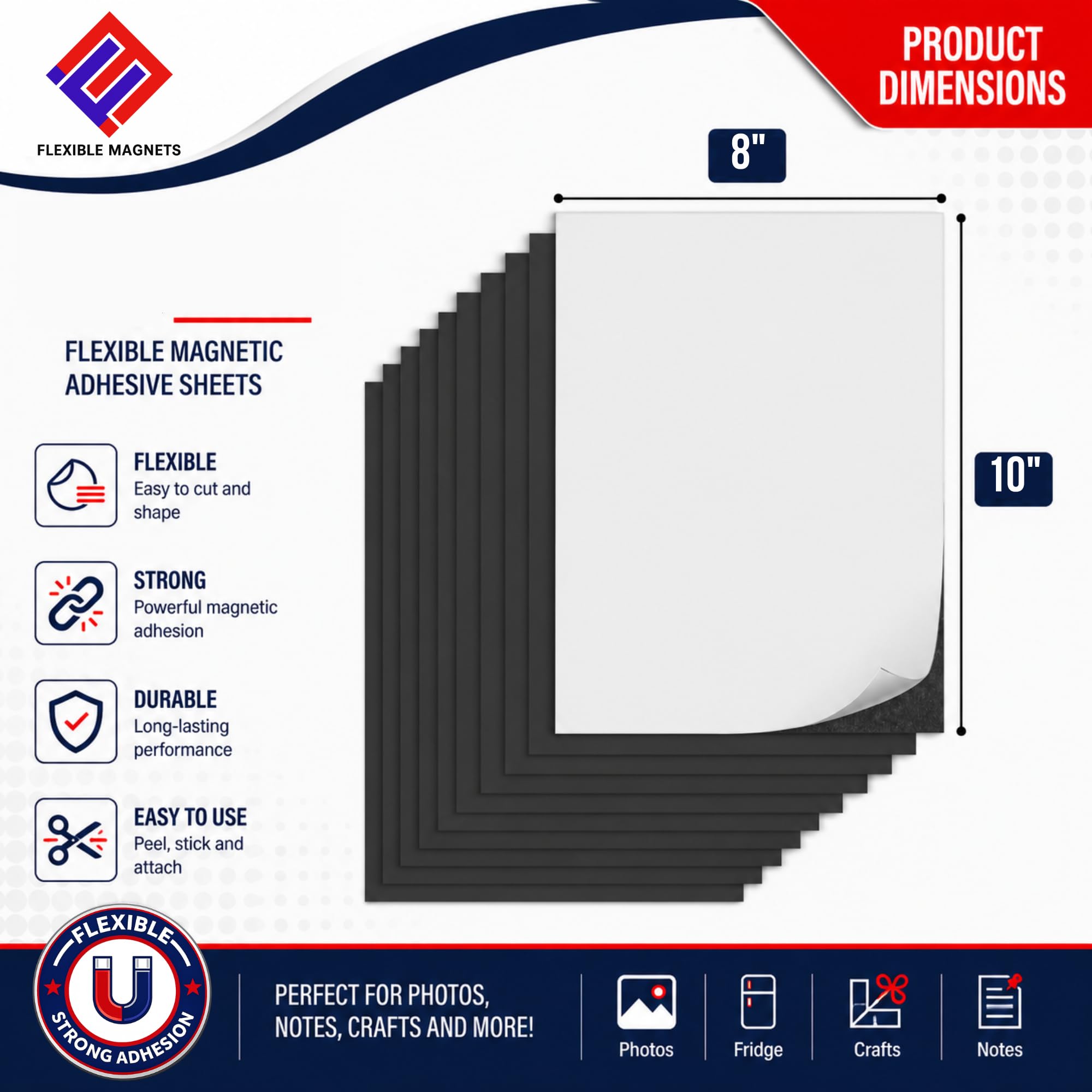 5 fogli di pellicola adesiva magnetica di 20,3 x 25,4 cm – 60 mil Magnet – ultra spessa