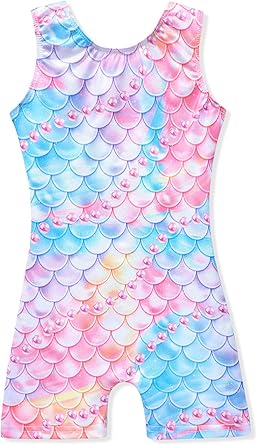 Leotards for Girls Gymnastics Toddler Dance Biketards Mermaid Unicorn Athletic Dance Wear Shiny Rainbow Blue Hotpink