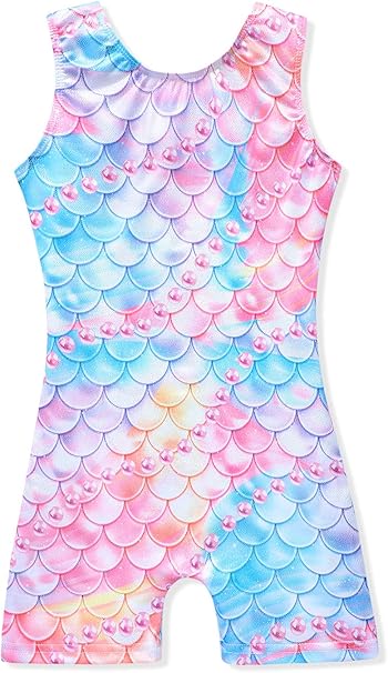 Leotards for Girls Gymnastics Toddler Dance Biketards Mermaid Unicorn Athletic Dance Wear Shiny Rainbow Blue Hotpink