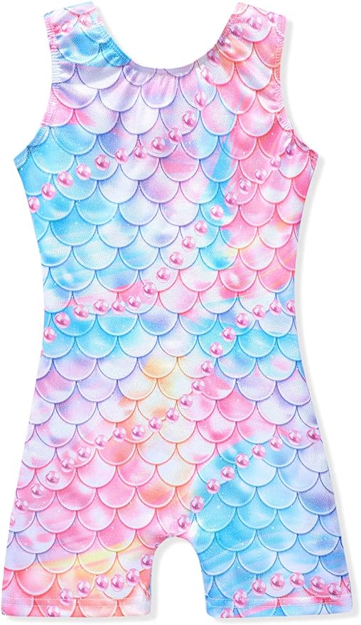 Leotards for Girls Gymnastics Toddler Dance Biketards Mermaid Unicorn Athletic Dance Wear Shiny Rainbow Blue Hotpink