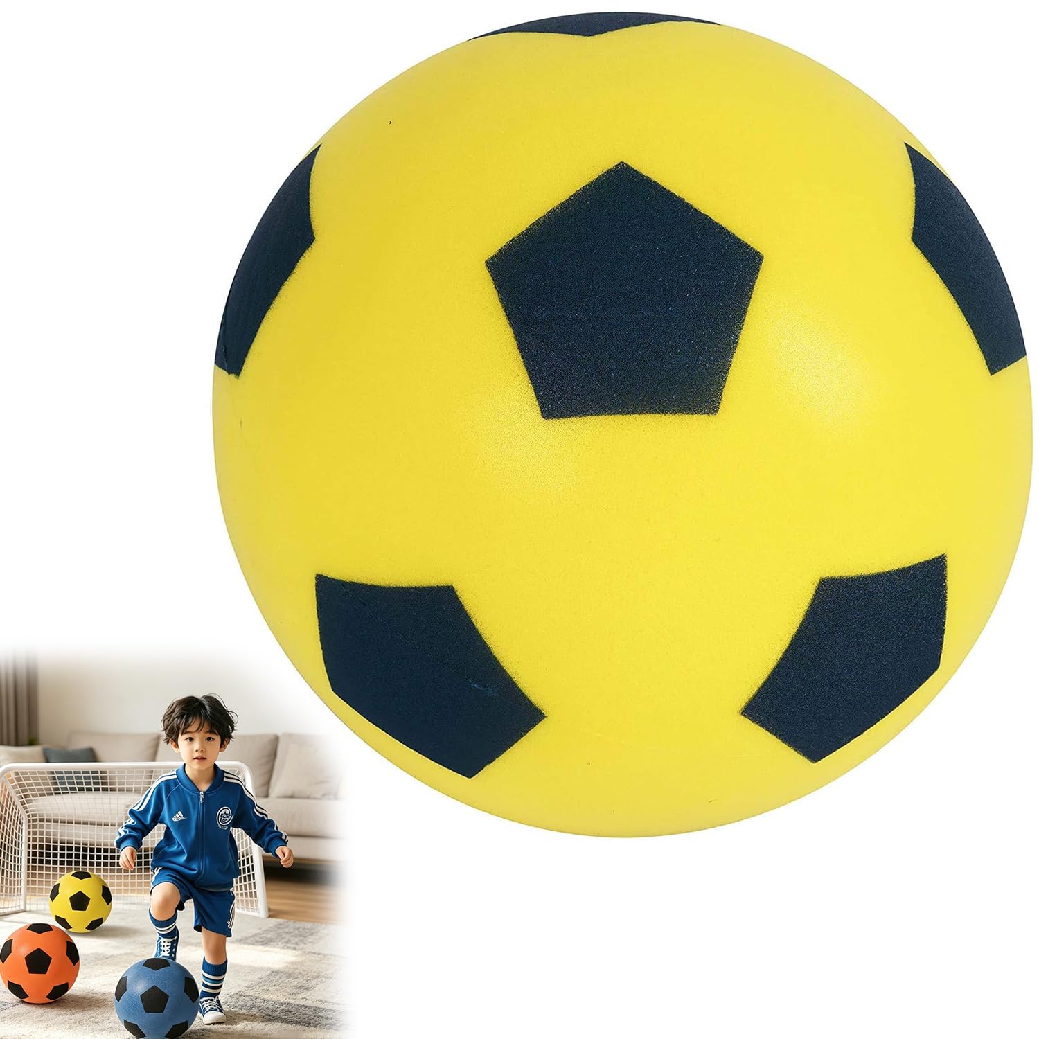 Tudegy Indoor/Outdoor Soft Sponge Foam Soccer Ball,20cm Soft Sponge Foam Football,Indoor Football,For Adults And Kids Boys & Girls (yellow)
