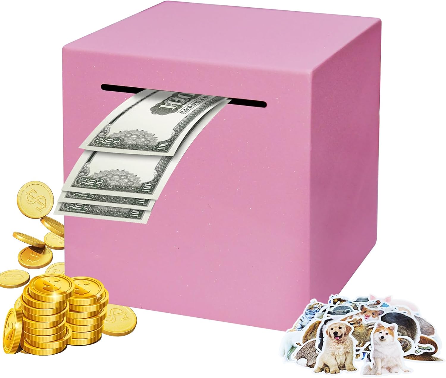 Stainless Steel Piggy Bank for Adults, Indestructible Savings Box for Cash, Must-Break-to-Open Metal Secure Money Banks for Kids, Unbreakable Coin Bank for Money Saving Plan (Black, 7.48inch)