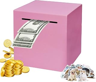 Stainless Steel Piggy Bank for Adults, Indestructible Savings Box for Cash, Must-Break-to-Open Metal Secure Money Banks for Kids, Unbreakable Coin Bank for Money Saving Plan (Pink, 7.48inch)