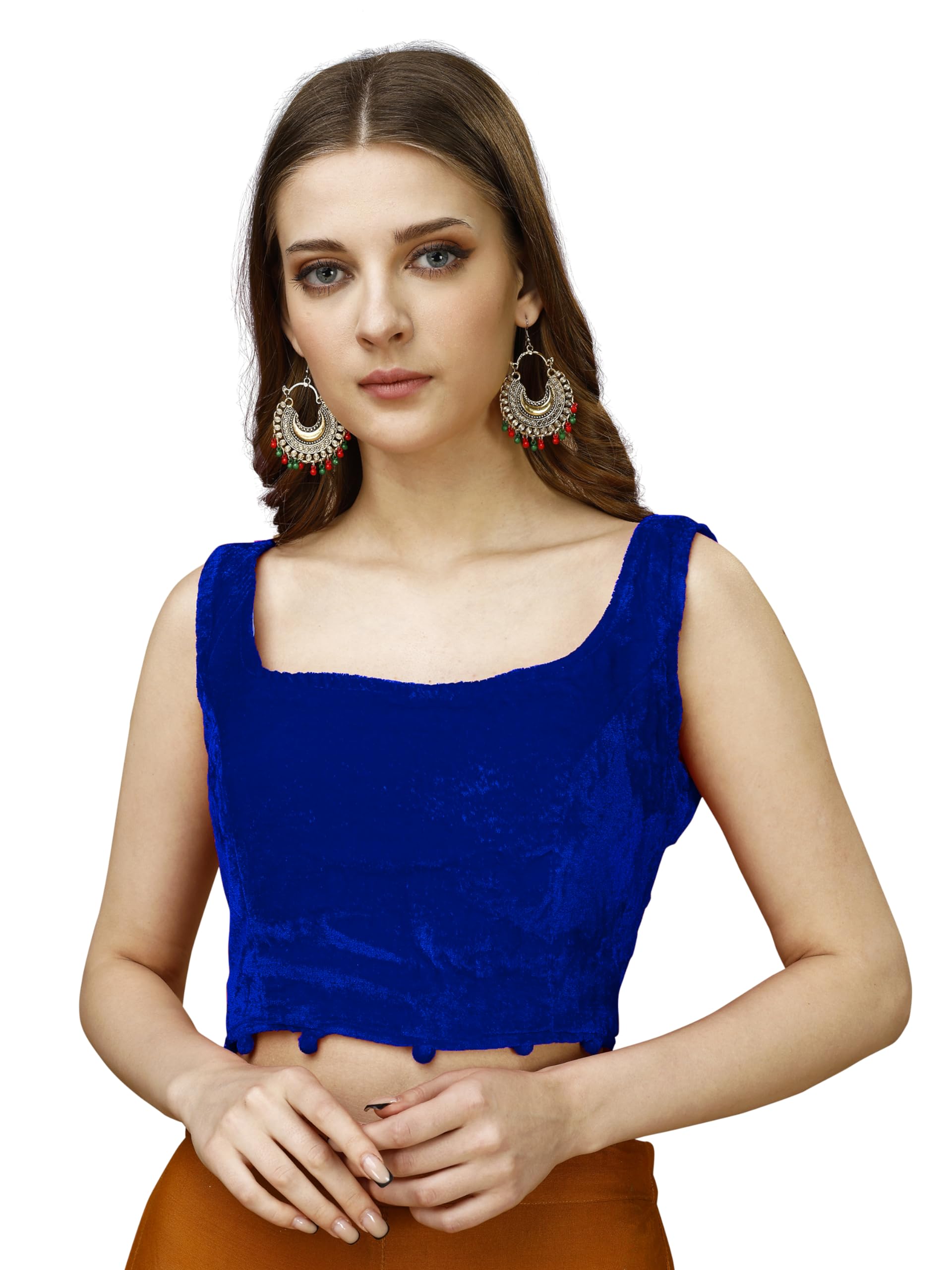 Pujia Mills Women's Velvet Sleeveless Blouse For Women Sleeveless Velvet Blouse Readymade Sleeveless Saree Blouse Choli For Women Velvet Sleeveless Blouse Readymade (Velvet 502 Royal Blue 38)