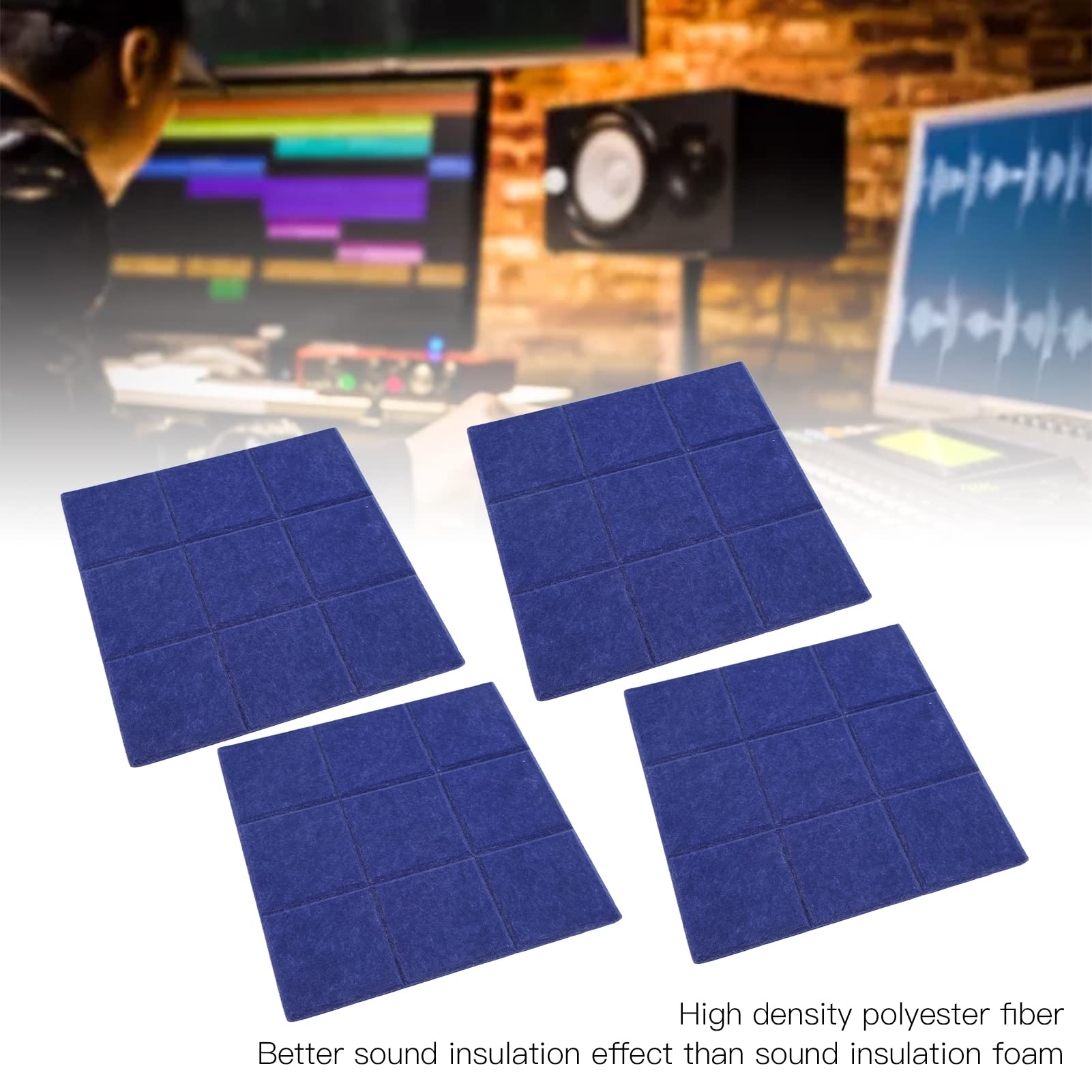 12 Uds Panel Aislante Insonorizado Fibra de Poliéster Azul Oscuro Tratamiento Acústico Azulejos para Estudio de Grabación Hogar