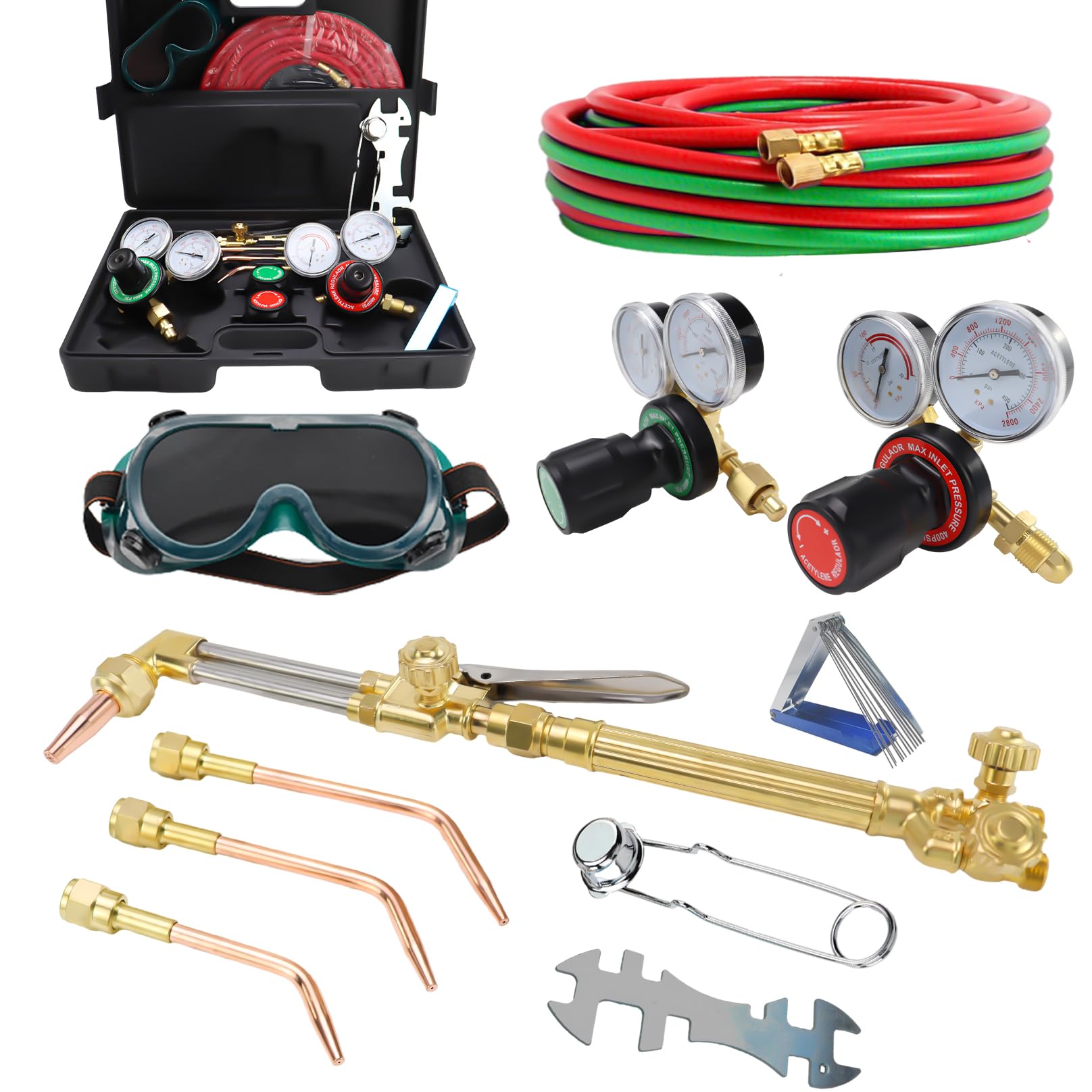 Cutting Torch Set Oxy Acetylene Torch Kit,Portable Gas Cutting Torch and Welding Kit with Acetylene Oxygen Gas Regulator Welding Hose Welding Glasses