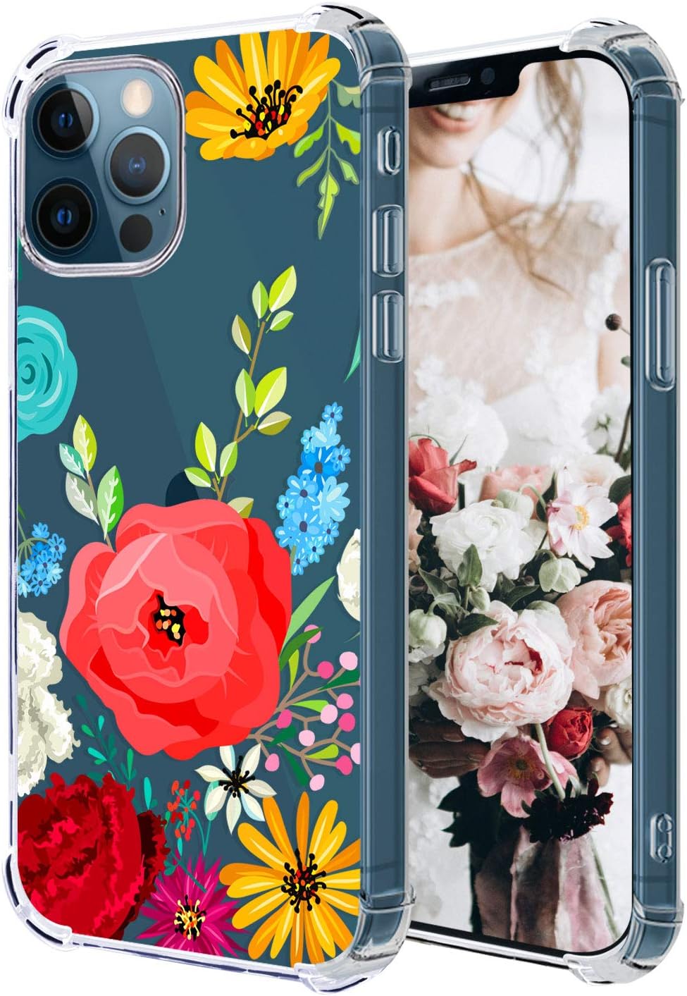 hepix Red Poppy Case Compatible with Flower iPhone 12 Pro Max Clear Floral Crystal Cover for Women Grils, Slim Soft Flexible TPU Protective Bumpers Anti-Scratch Shock Absorption for iPhone 12 Pro Max
