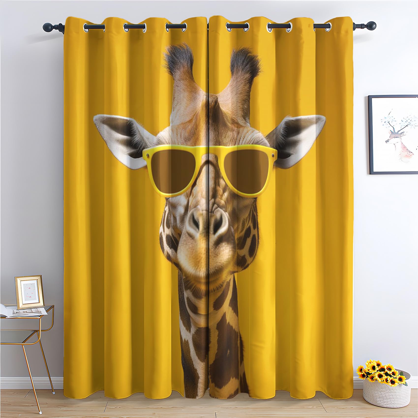 Giraffe Vorhänge, Verdunklungsvorhänge mit Muster Lustige Tiere, Vorhang Blickdicht mit Ösen, Gardinen für Wohnzimmer Schlafzimmer Kinderzimmer Deko 2er Set - 200x140 (H X B) (Wn-&237)