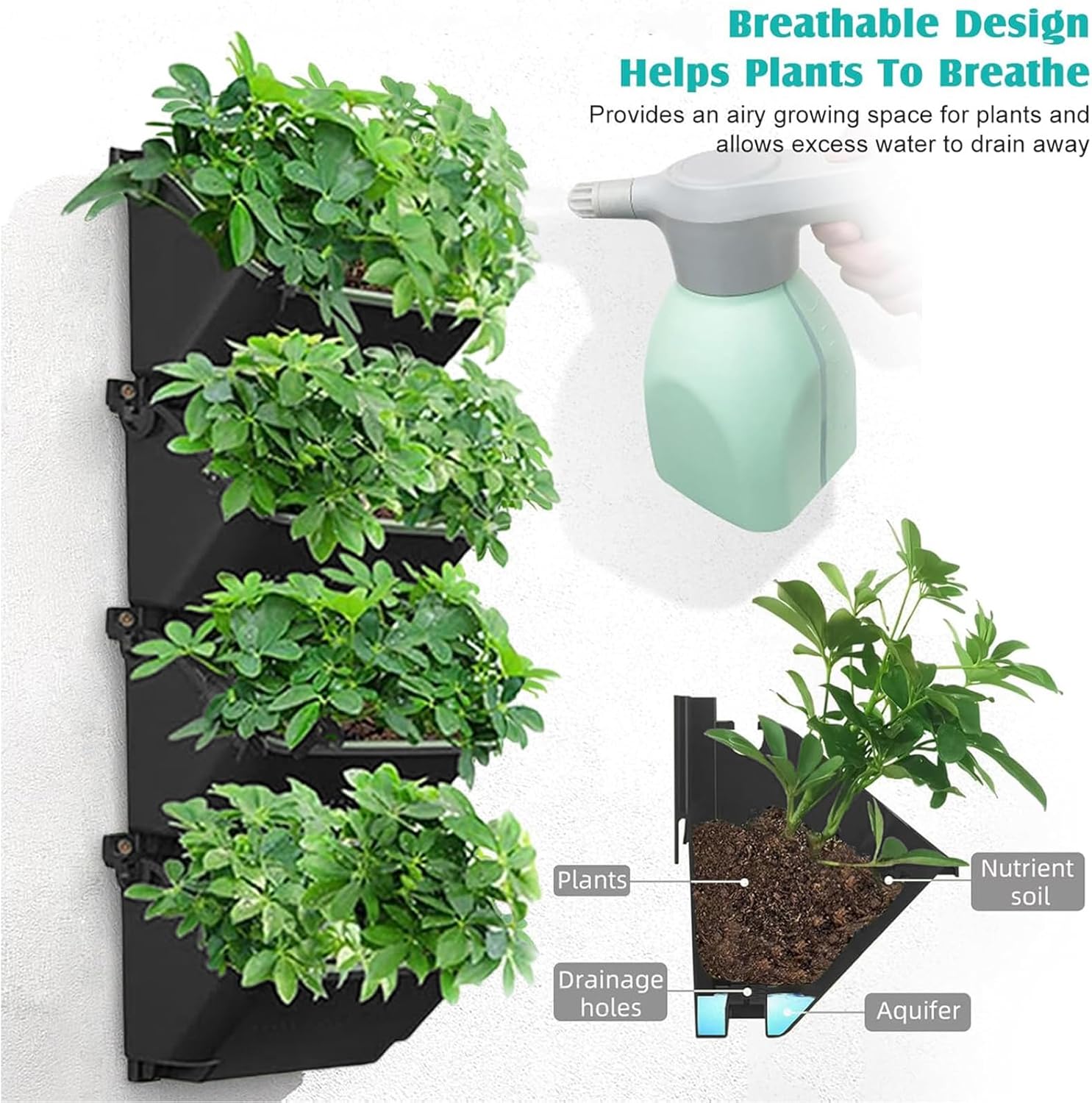 Automatic Watering Vertical Garden Wall Planter Set Space Saving Design for Indoor Outdoor Weather Planter Easy Install Balcony Set