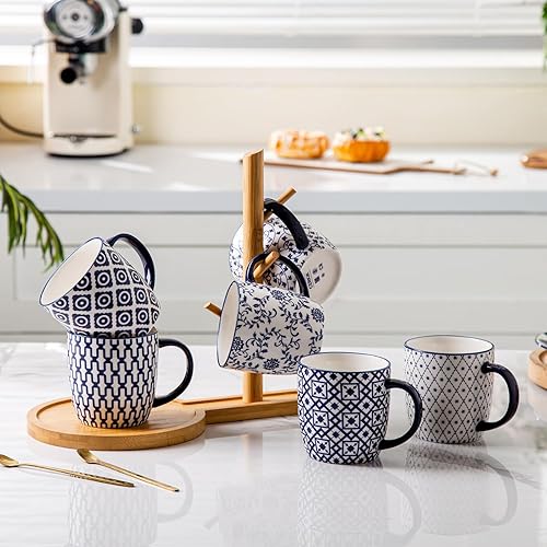 Miniatura 5 de Juego de tazas de café de cerámica, tazas de té de porcelana grandes de 10 onzas con asa para leche, capuchino, café con leche, té de cacao, aptas