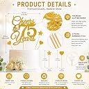 SVM CRAFT® Cheers to 75 year cake topper and banner, Glitter Happy 75th Birthday Cake Topper gallery image