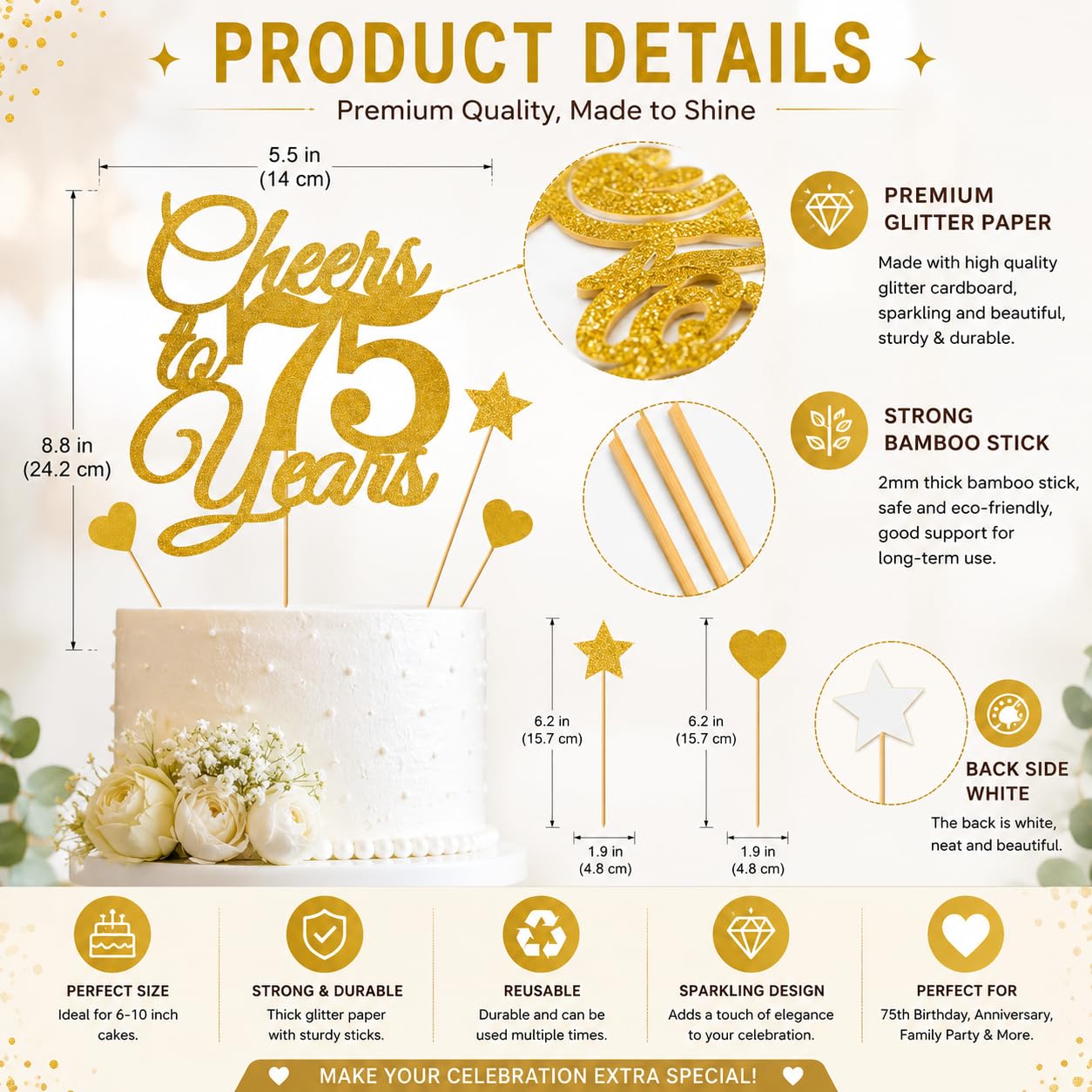 75th Birthday Cake Topper & Banner - Cheers! -2 75th Birthday Cake Topper & Banner - Cheers! -2