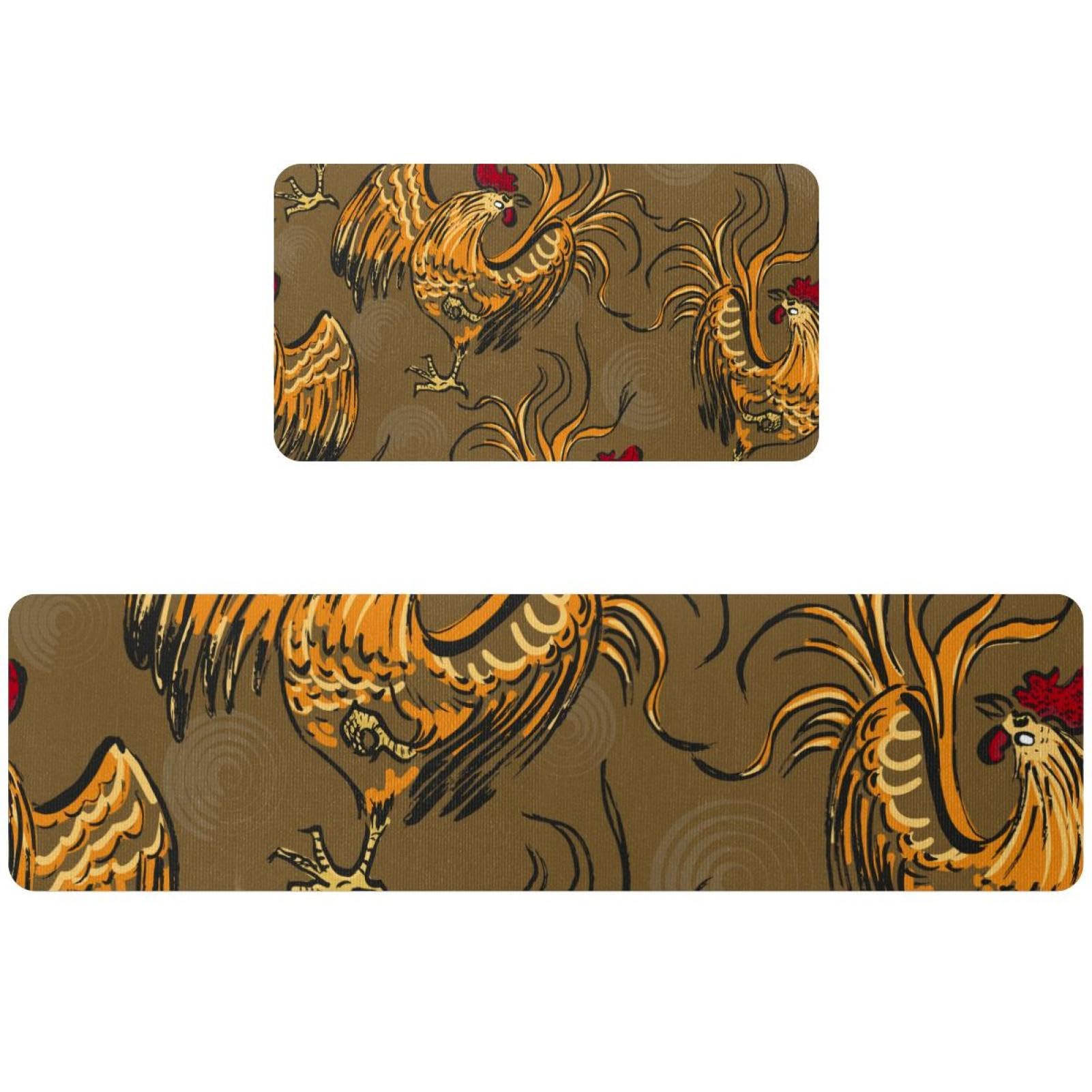 Tapete de cocina de 2 piezas con diseño de gallo, alfombra antideslizante y lavable
