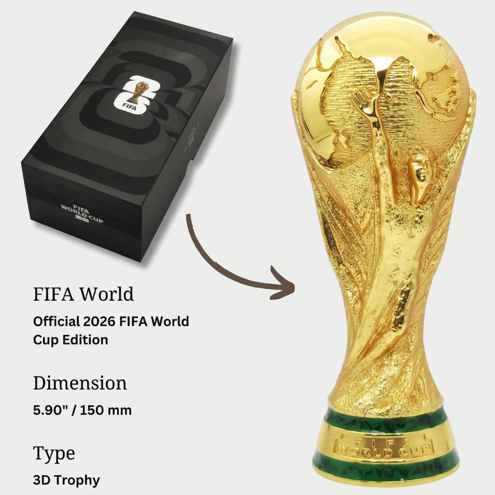 Regalo FIFA World Cup 2026, Trofeo 3D Ufficiale FIFA Coppa del Mondo 2026, 150 mm, in Lega di Zinco Premium, da Collezione, Durevole, per scrivania, Ufficio e Memorabilia Calcio