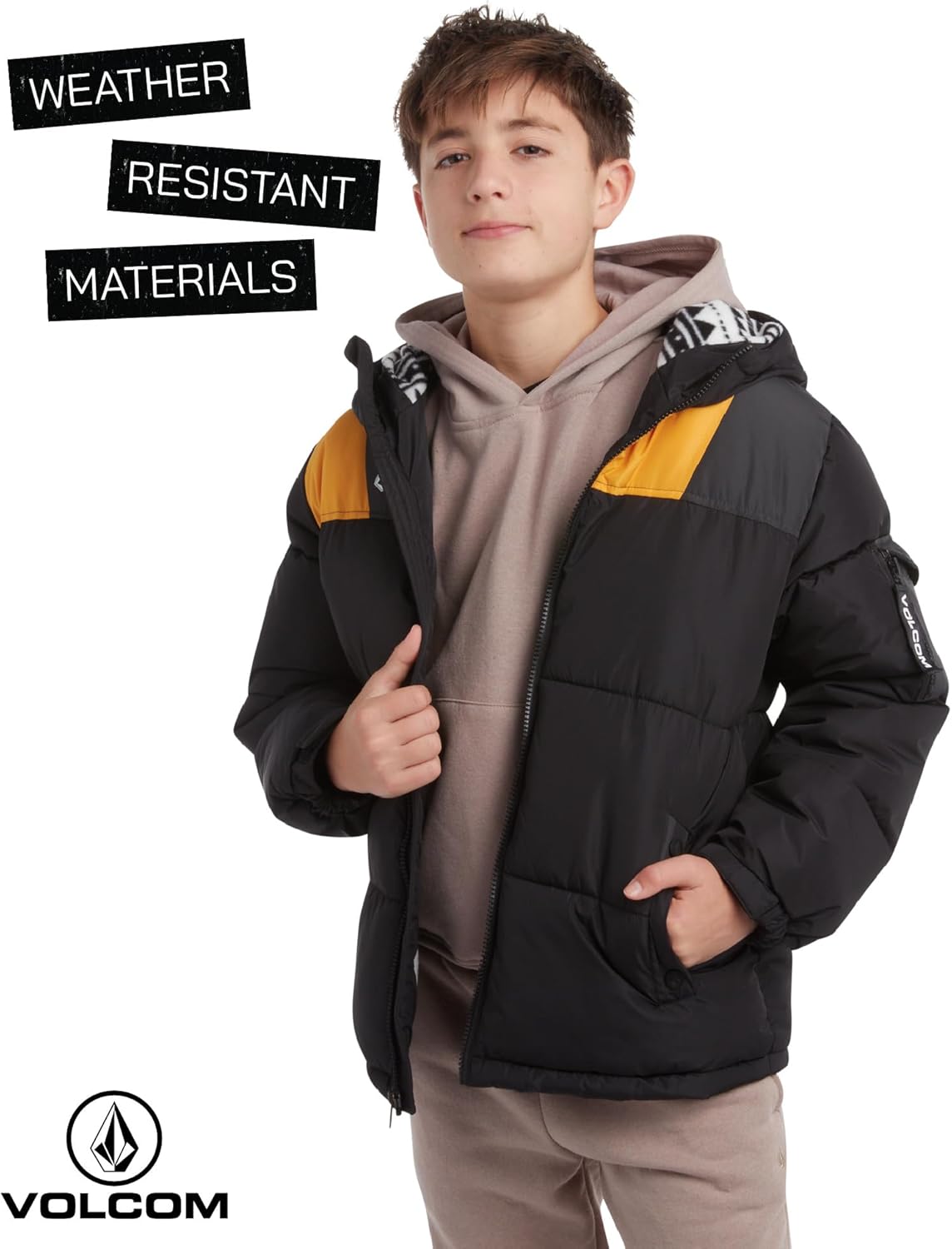 Volcom Boys Winter Coat - Sherpa Lined Winter Jacket Zip Up Hooded Puffer Quilted Kids Outerwear Jacket for Boys (4-20) - Image 4