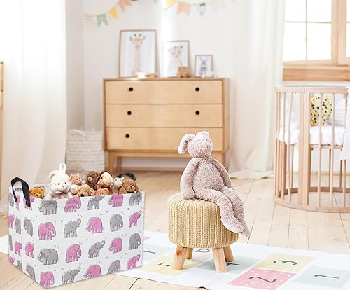 Miniatura 3 de Cesta de almacenamiento de elefante para bebé, contenedor de almacenamiento de elefante rosa con asas para decoración de habitación de niñas,