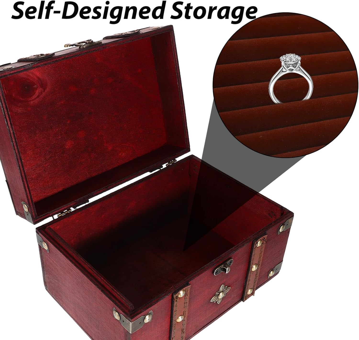 VALICLUD Vintage Wooden Storage Box with Lock Retro Treasure Chest for Jewelry Keepsakes Decorative Desktop Organizer for Bedroom Stylish Wooden Storage Chest