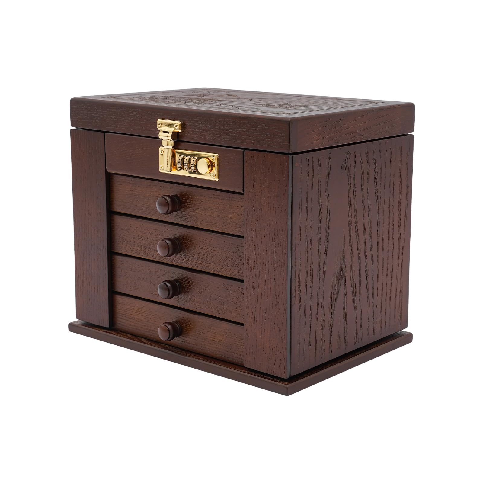 Portagioie in legno a 5 strati, con 4 drawers, portagioie con lucchetto a combinazione, in legno, grande portagioie per gioielli, anelli, scatola in stile vintage