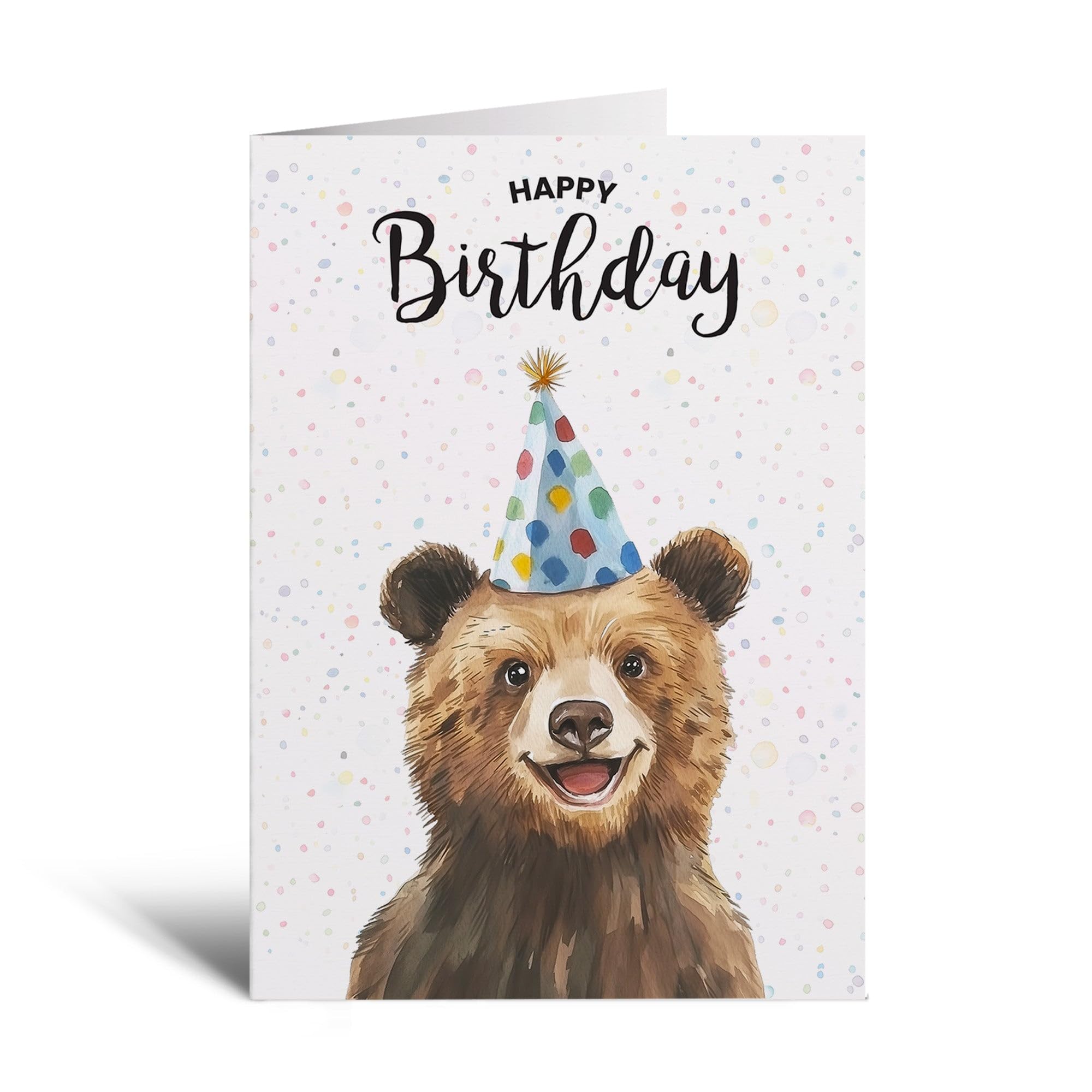 Postcard Prints - Bear Illustration Birthday Card for Him or Her - Delightful Animal Design - 5x7 Inch - Matte Finish - 300gsm Card - Includes Kraft Envelope - 5 Card Pack