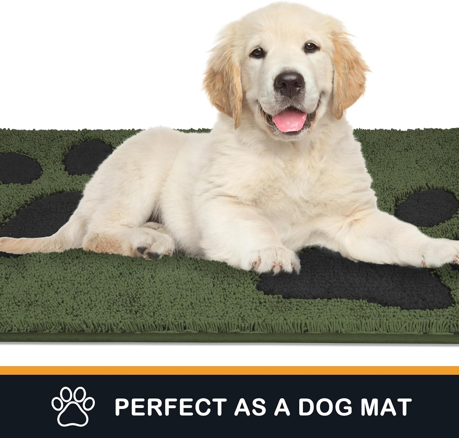 PURRUGS Dirt Trapping Door Mat 32" x 70", Non-Skid/Slip Machine Washable Microfiber Entryway Rug, Dog Doormat, Super Absorbent Welcome Mat for Muddy Wet Shoes and Paws, Green