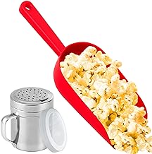 CUSINIUM Red Popcorn Plastic Scoop with Popcorn Salt Shaker (Handle, Pla...