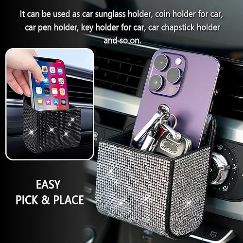 Vista 11 de Salior Organizador de almacenamiento de ventilación de diamantes de imitación, bolsillo de cuero, accesorios brillantes para mujeres u hombres