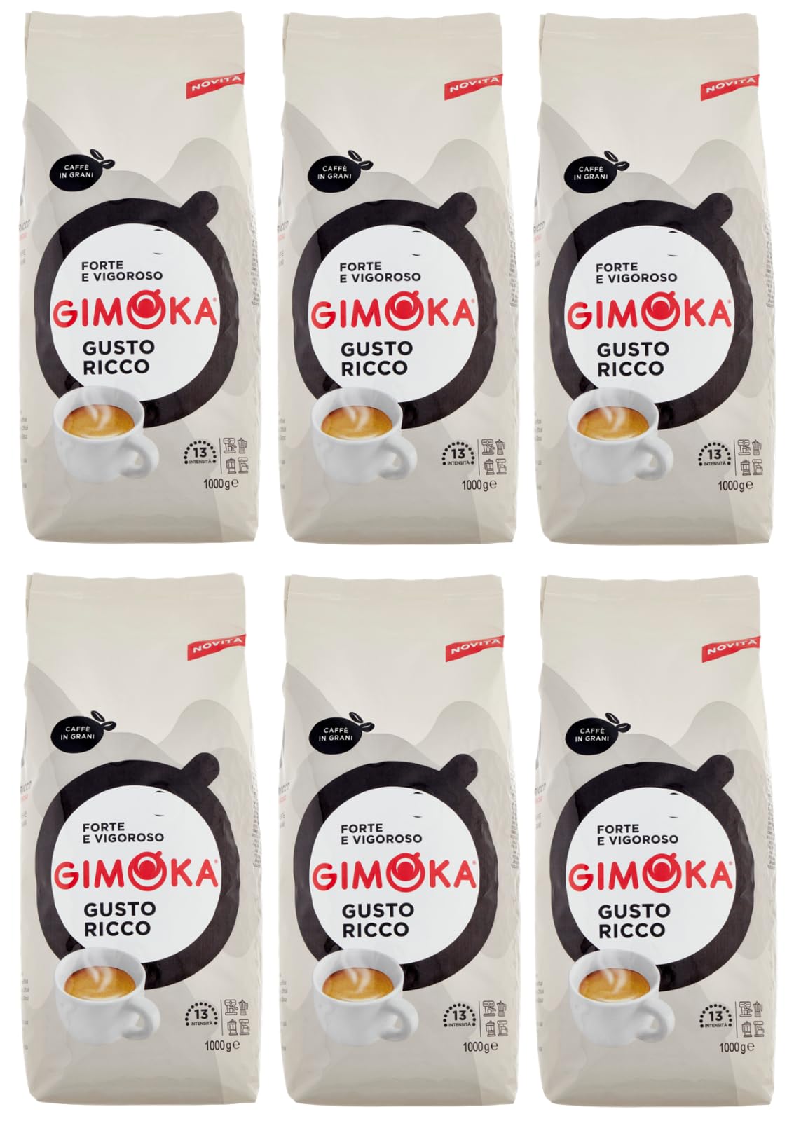 6er-Pack Gimoka Kaffee Ricco Caffè in Grani,Mischung aus gerösteten Kaffeebohnen 1Kg