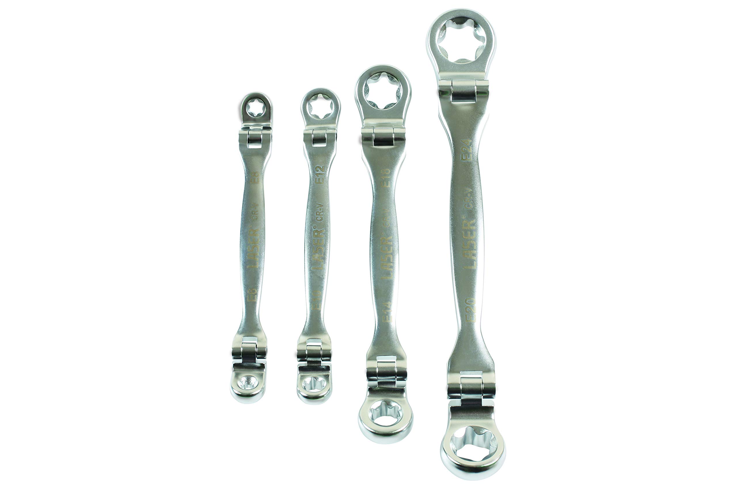 LASER 7260 Flexible Star Spanner Set Chrome Vanadium Satin Finish 4 Pieces