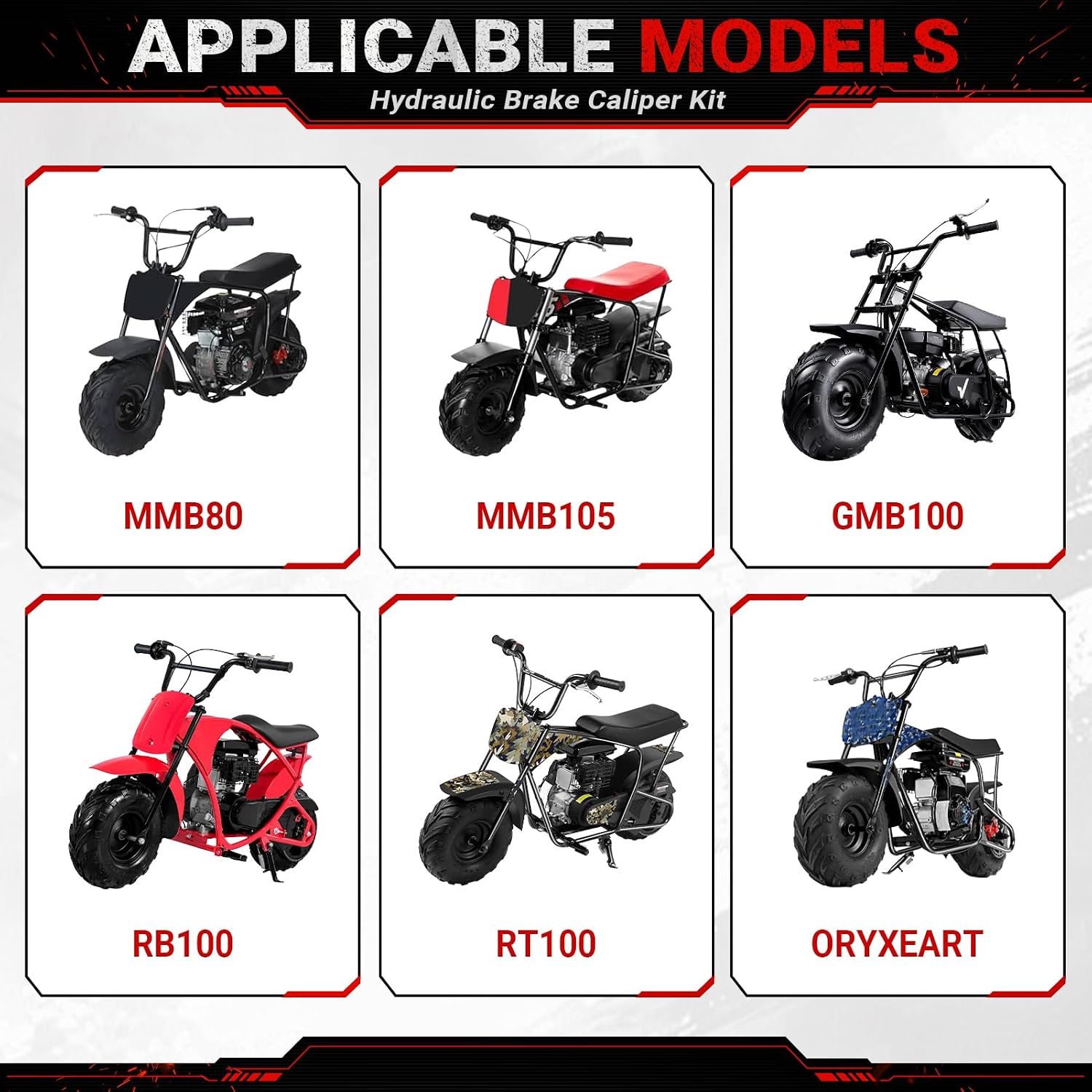 Upgraded GMB100 Mini Bike Hydraulic Brake Caliper Kit with Rear Brake Caliper Mounting Bracket for FRP GMB100 Monster Mega moto MMB80 80cc MM-B105 105cc Coleman RB100 RT100 Mini Bike