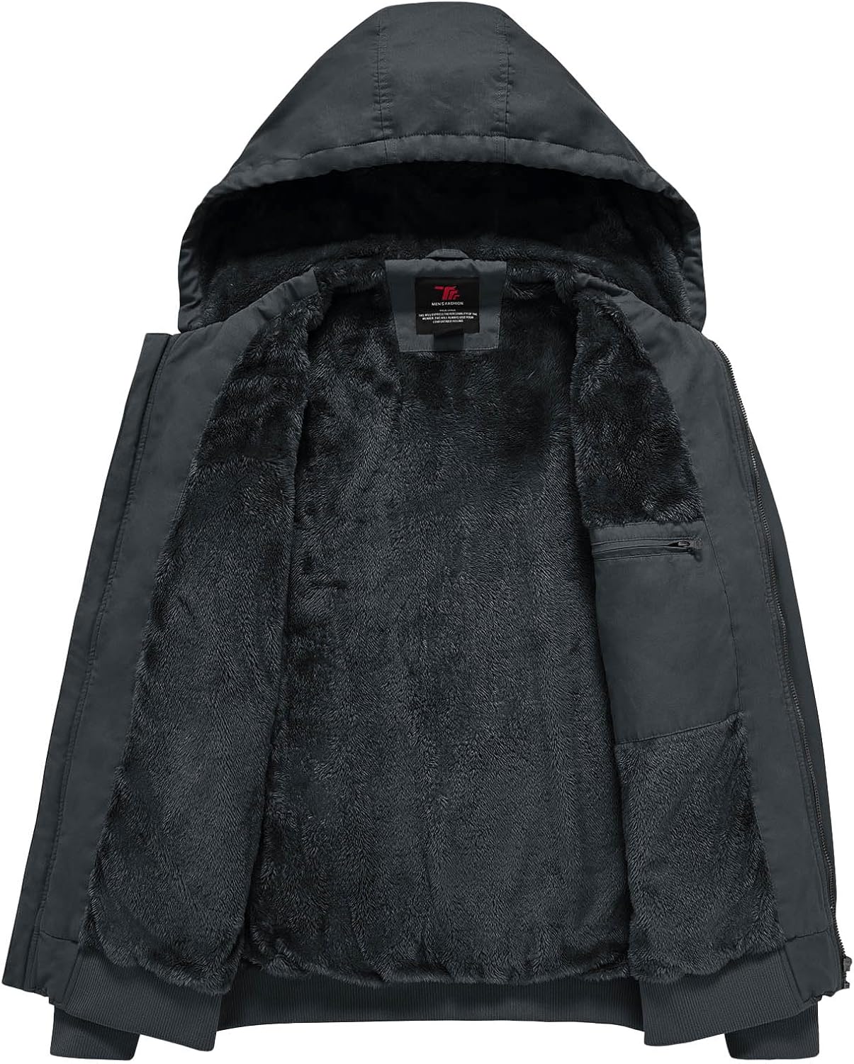 Rdruko Men's Work Jackets Flannel Lined Insulated Cotton Workwear Hooded Winter Coats(Iron Gray, US XL)