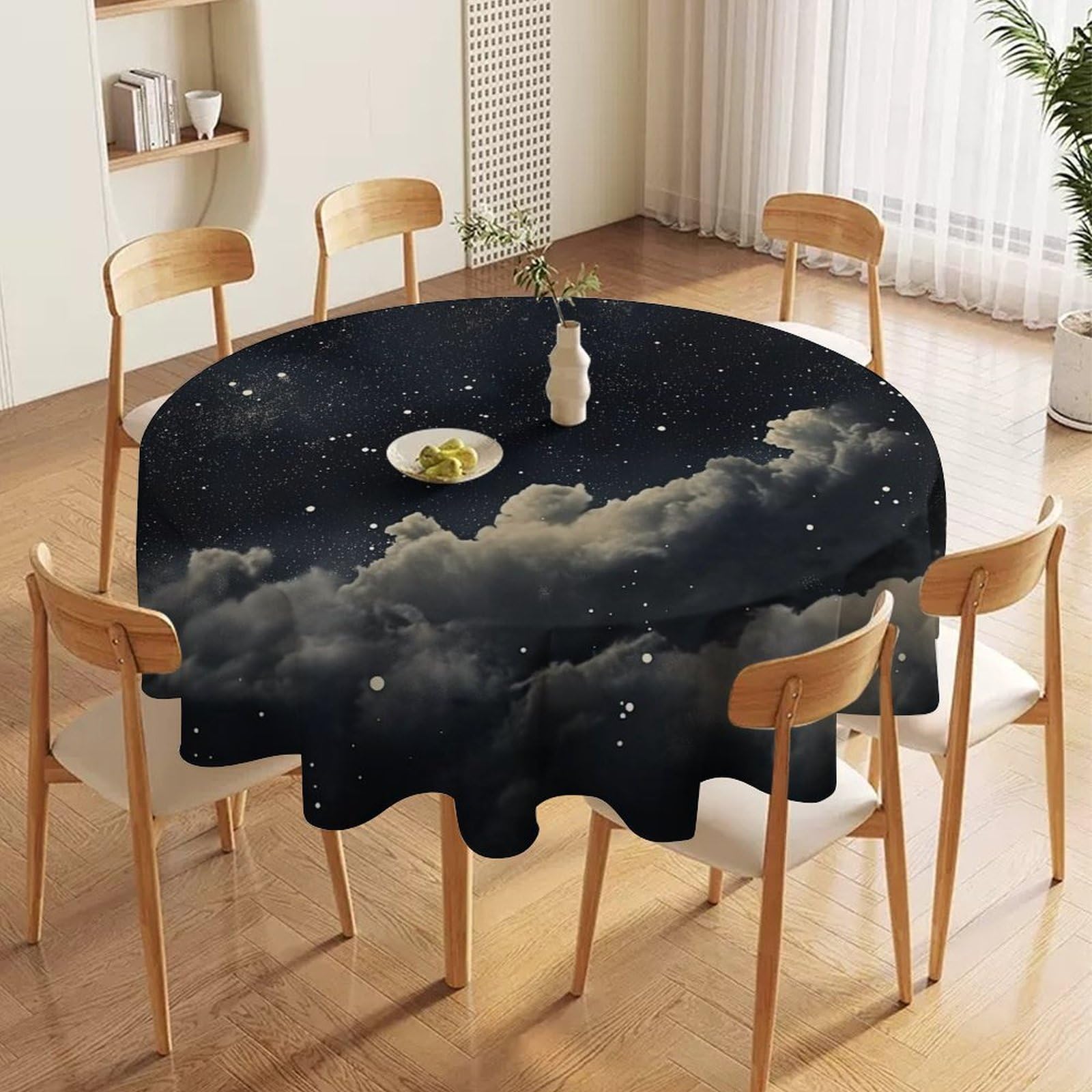 ORDOBO 3D Print Round Tablecloth - Pink Flowers Round Countertop Decoration Cover Waterproof Wipeable Dust-Proof For Kitchen Dining Home 152X152Cm