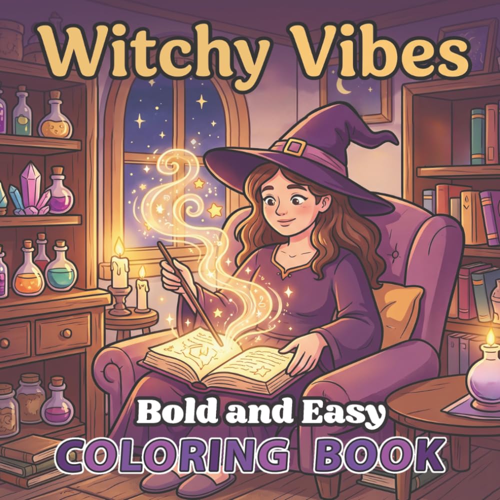 Witchy Vibes: Bold and Easy Coloring Book for Adults, Teens, and Seniors ; 40 Spooky Magical Designs with Thick Lines for Relaxation, Stress Relief, ... Vibes (Bold and Easy Coloring Collection)
