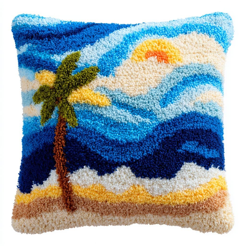 Henypt DIY Latch Hook Cushion Kits Seaside Scenery