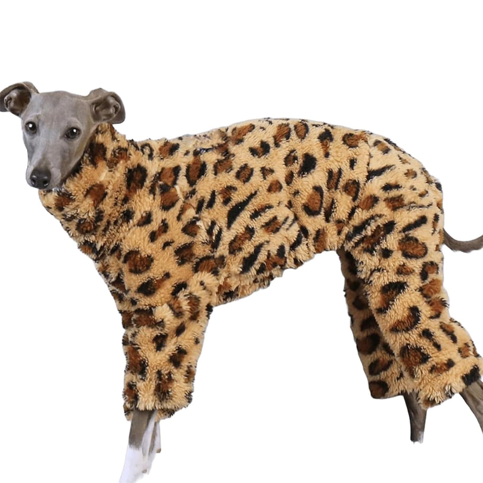 Soft Fleece Greyhound Onesie Clothes Turtleneck Dog Winter Coat Full Body Warm Whippet Pajamas Pjs Pet Cold Weather Outfits for Small Medium Dogs(Brown,2XL)