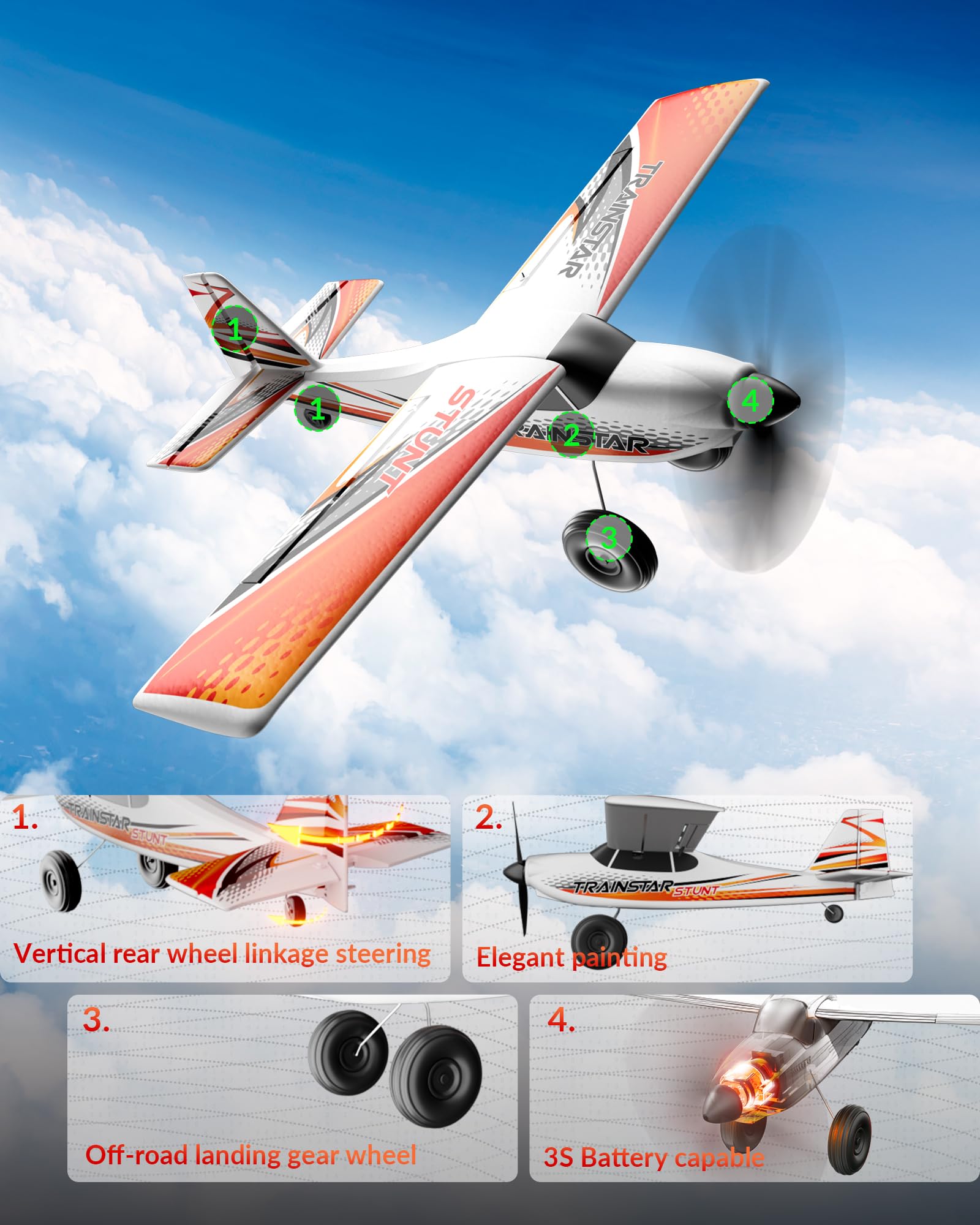 volantexrc 2,4 GHz 500mm RC Flugzeug RTF für Anfänger und Erwachsene, RC Plane Spielzeug mit USB-Aufladung (Rot)